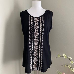 Black Sleeveless Embroidered Top